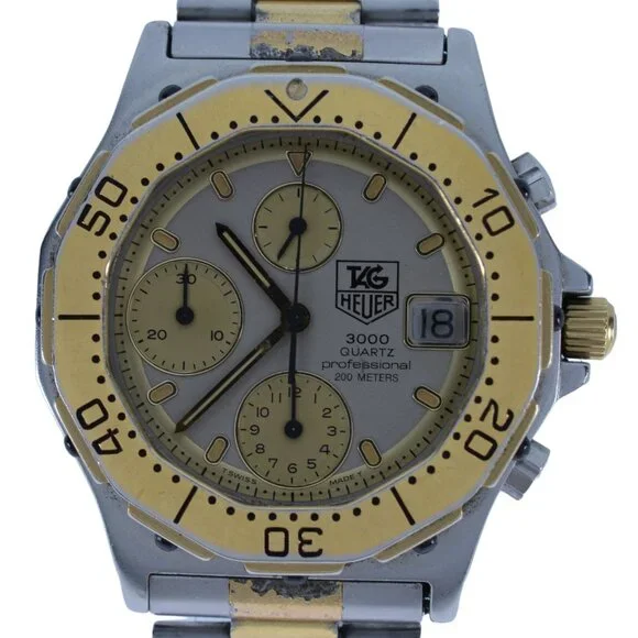 Men's 38mm Tag Heuer Series 3000 Two Tone Grey Dial Chronograph Watch 234.206!